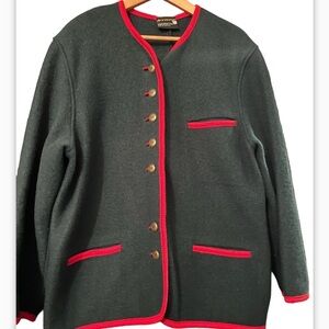 VINTAGE STAPF Sweater Boiled Wool XL Green Metal Button Apres Ski Lodge Austria